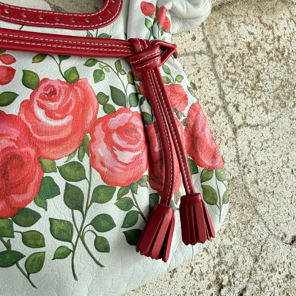 Isabella Fiore Bag Hand Painted Rose Leather Handbag Tassel Cutout Handle Y2K - Picture 2 of 10